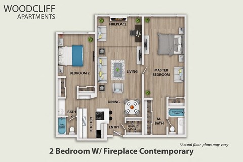 Floor plan for 2 beds, 2 baths, 1150 sqft
